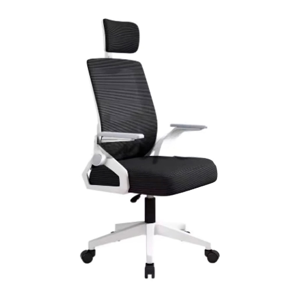 Silla ergonómica de oficina, cabecera y respaldo ajustables, soporte lumbar, brazos giratorios, base resistente